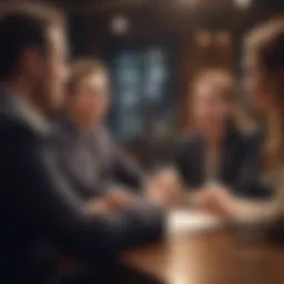 A group of professionals engaging in a discussion about business partnerships