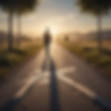 Illustration of a person standing at a crossroads, symbolizing choices in overcoming depression