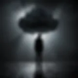 Silhouette of a person standing under a dark cloud symbolizing depression