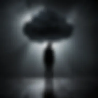 Silhouette of a person standing under a dark cloud symbolizing depression