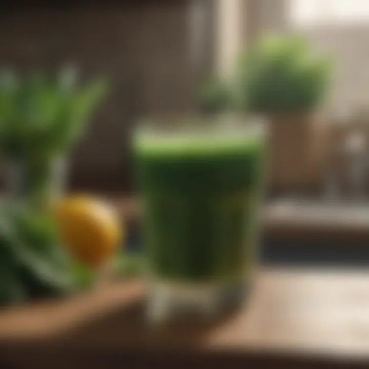 Glass of green vegetable juice