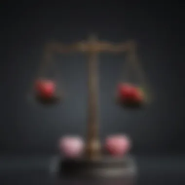 Illustration of a delicate balance scale with hearts instead of weights