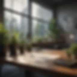 Elegant workspace with plants and natural light