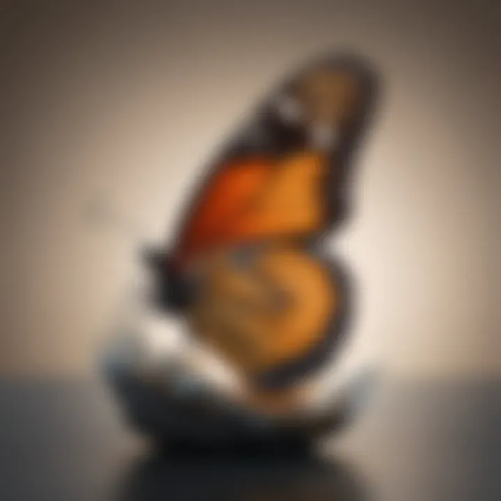 Graphic of a butterfly emerging from a cocoon, symbolizing transformation and growth