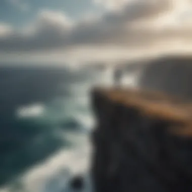 A person standing on a cliff facing a vast ocean, representing courage
