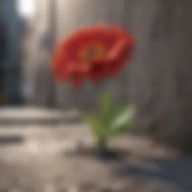 A vibrant flower breaking through concrete, symbolizing resilience
