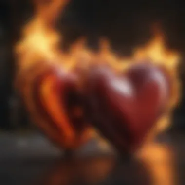 Passion ignition represented by flames and hearts