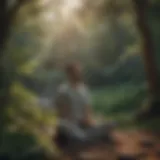 Person meditating in serene nature