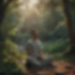 Person meditating in serene nature