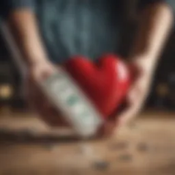 A symbolic representation of charitable giving with a heart and money