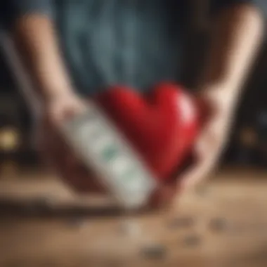 Symbolic Charitable Giving A symbolic representation of charitable giving with a heart and money