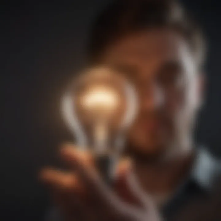 Person holding a glowing light bulb representing enlightenment