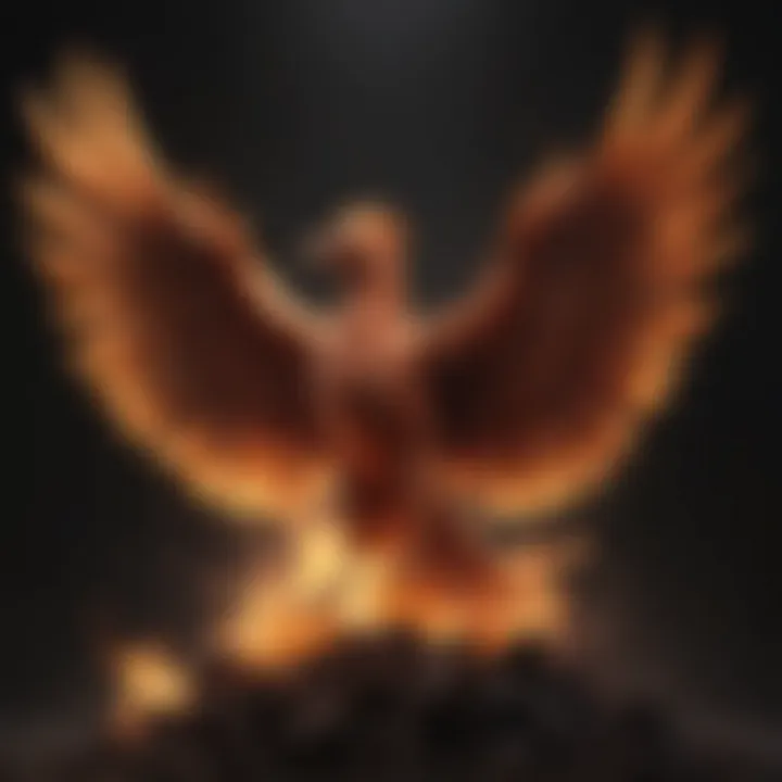 Illustration of a phoenix rising from ashes symbolizing renewal and transformation