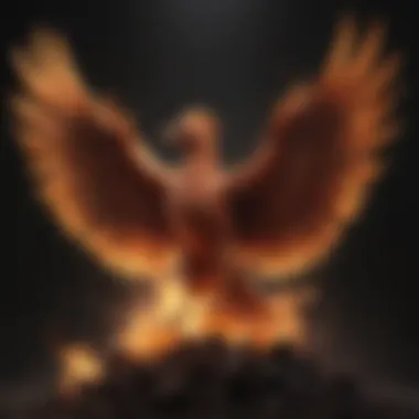 Phoenix of Renewal Illustration of a phoenix rising from ashes symbolizing renewal and transformation