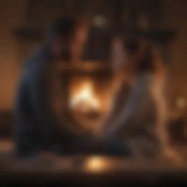 Couple sharing intimate moment by fireplace