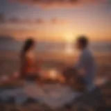 Couple enjoying a sunset picnic by the beach