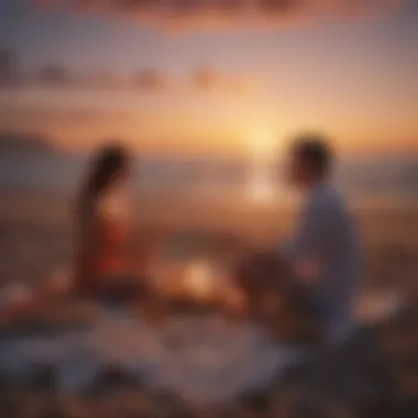 Couple enjoying a sunset picnic by the beach