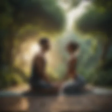 Couple practicing yoga in a tranquil garden setting