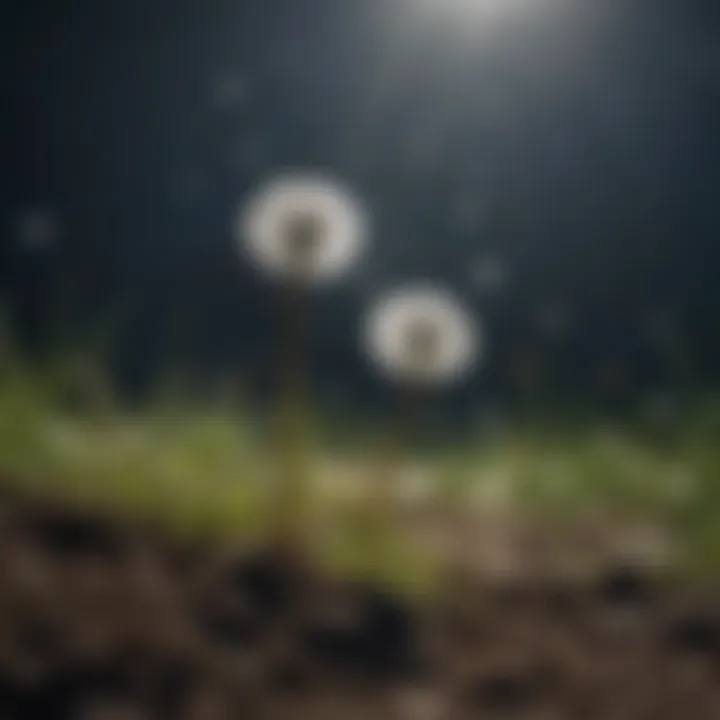 Dandelion seeds spreading in the wind