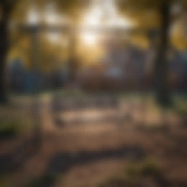 An empty swing gently swaying in an abandoned playground