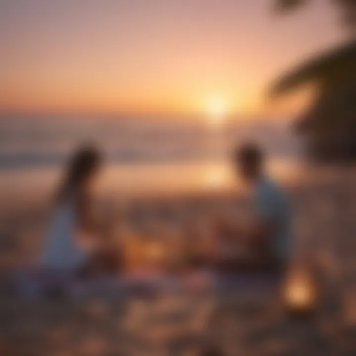 Couple enjoying a sunset beach picnic