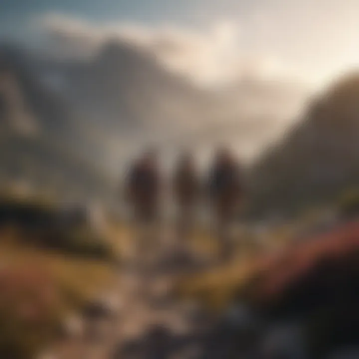 Couple hiking together in scenic mountain landscape