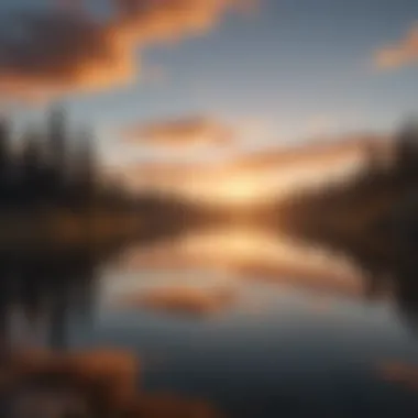 Sunset over a calm lake with reflection of the sky