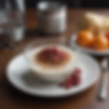 A measuring cup next to a balanced plate showcasing portion sizes.