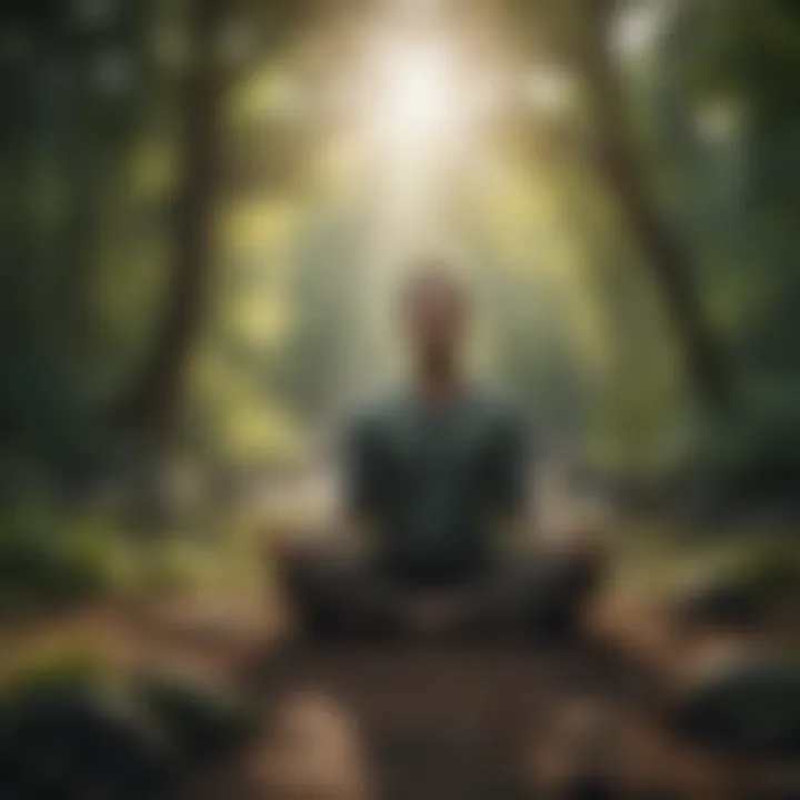 Person practicing mindfulness in serene nature setting