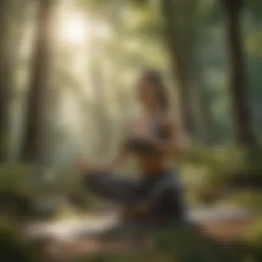 A serene outdoor scene depicting an individual engaging in yoga amidst nature.