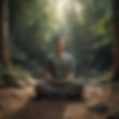 An individual practicing mindfulness through meditation in a peaceful environment