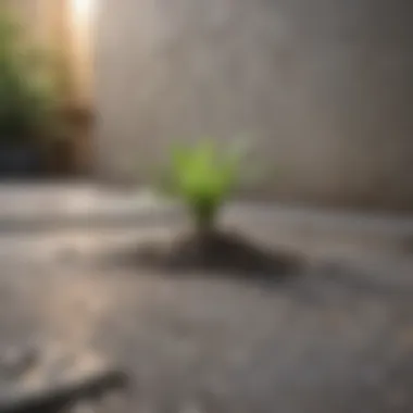 Green plant growing through concrete