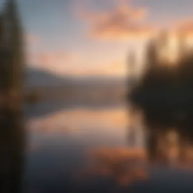 Tranquil Reflections Sunset over serene lake reflecting peace and contentment