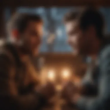 Heartfelt Conversation Two friends engaged in a heartfelt conversation in a cozy setting.