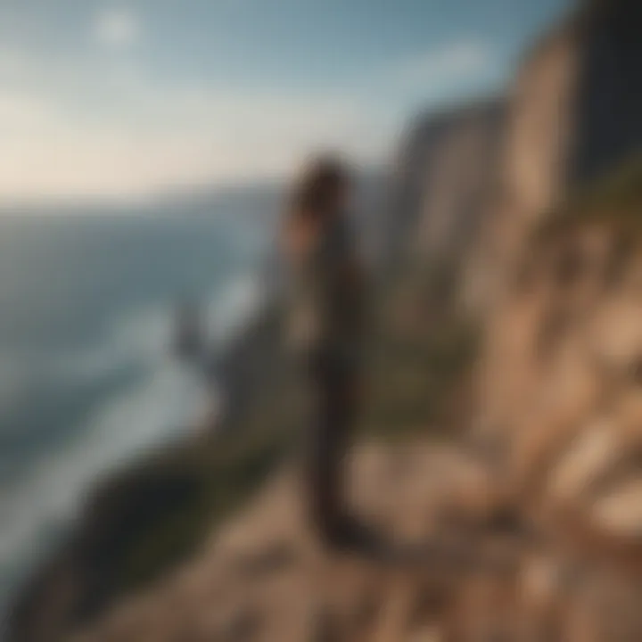 A confident individual standing at the edge of a cliff, gazing into the horizon showcasing empowerment.