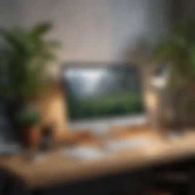 Organized Workspace Oasis Minimalist workspace with organized desk and green plant