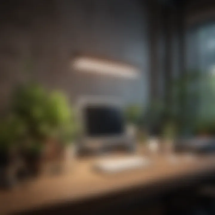 A tranquil workspace optimized for productivity, with plants and light.