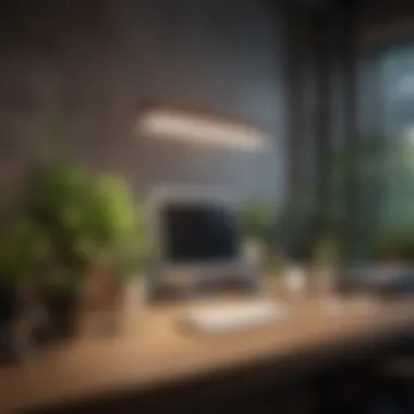 Creating an Energizing Workspace A tranquil workspace optimized for productivity, with plants and light.