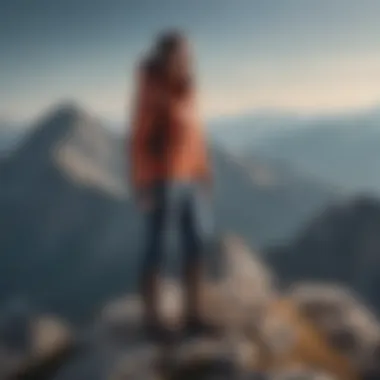 Summit of Self-Assurance Empowered woman standing confidently on top of a mountain