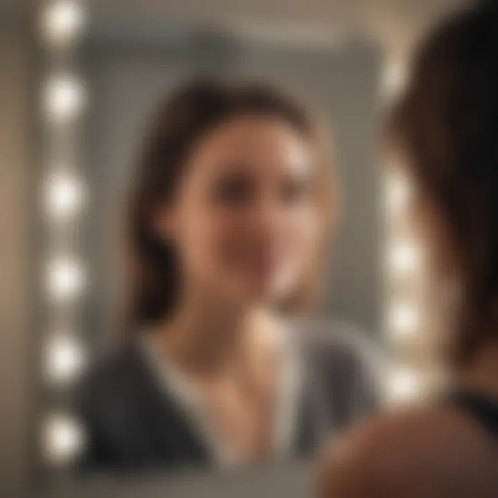 Person looking at reflection in mirror with a confident smile