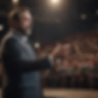 Confident Stage Presence Speaker gesturing confidently on stage