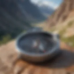 Illustration of a compass pointing towards a mountain peak