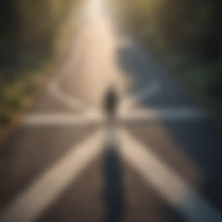 Illustration of a person standing at a crossroads symbolizing decision-making