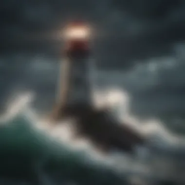 Glowing Lighthouse in Stormy Seas