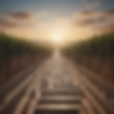 Abstract depiction of a maze with a clear path leading to a bright horizon