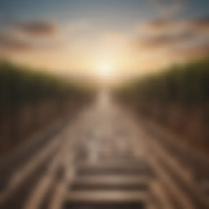 Abstract depiction of a maze with a clear path leading to a bright horizon