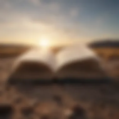 Tales of Struggle and Hope An open book with pages fluttering in the wind, depicting stories of struggle and hope