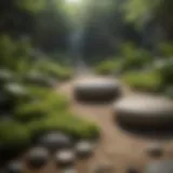 Zen garden with lush greenery and calming stones